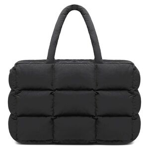 Puffer Black Quilted Tote Travel Work Bag